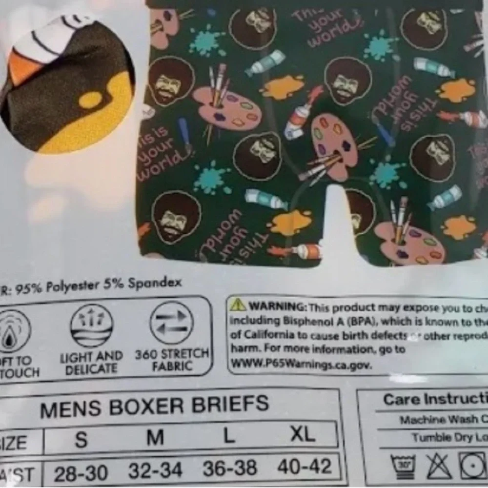 NWOT Bob Ross Novelty Graphic Paint “This is Your World” Brown Boxer Brief Large